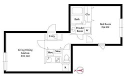パセオ東新宿 1LDKの間取図画像