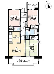 UR都市機構シャレール東豊中3号棟 3DKの間取図画像