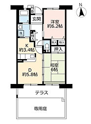 UR都市機構アルビス緑丘106号棟 2DKの間取図画像