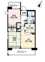 UR都市機構アルビス緑丘102号棟 2LDKの間取図画像