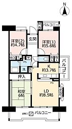 UR都市機構アルビス旭ケ丘7-1号棟 3LDKの間取図画像