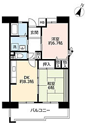 UR都市機構アルビス旭ケ丘1-8号棟 2DKの間取図画像