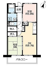 UR都市機構シャレール東豊中6号棟 2DKの間取図画像