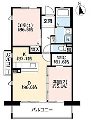 UR都市機構アルビス緑丘111号棟 2DKの間取図画像
