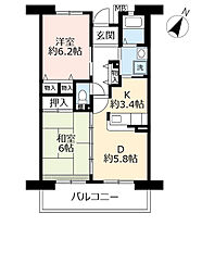 UR都市機構アルビス緑丘103号棟 2DKの間取図画像