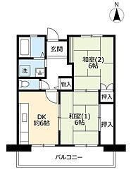 UR都市機構アルビス池田102棟 1LDKの間取図画像