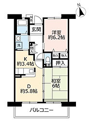 UR都市機構アルビス緑丘107号棟 2DKの間取図画像