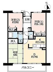 UR都市機構アルビス緑丘105号棟 3DKの間取図画像