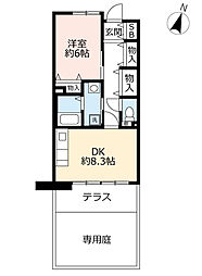 UR都市機構アルビス緑丘114号棟 1DKの間取図画像