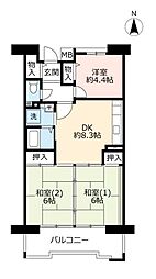 UR都市機構アルビス旭ケ丘9-1号棟 3DKの間取図画像