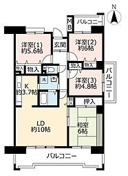 UR都市機構アルビス旭ケ丘1-4号棟 4LDKの間取図画像