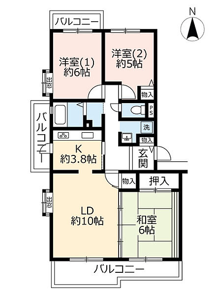 UR高槻・阿武山七番街 ｜大阪府高槻市奈佐原2丁目(賃貸マンション3LDK・4階・73.71㎡)の写真 その2