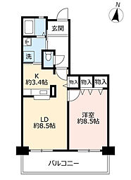 UR都市機構アーベイン東三国24号棟 1LDKの間取図画像