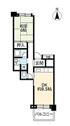 UR都市機構さざなみプラザ23号棟 1DKの間取図画像