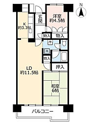 UR都市機構リバーサイドしろきた団地32号棟 2LDKの間取図画像