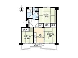 UR都市機構鳥飼野々2丁目団地2号棟 3DKの間取図画像