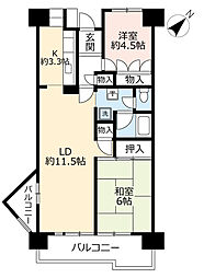 UR都市機構リバーサイドしろきた団地32号棟 2LDKの間取図画像