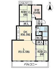 UR都市機構オークタウン東茨木6号棟 3LDKの間取図画像