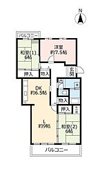 UR都市機構オークタウン東茨木2号棟 3LDKの間取図画像