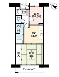 UR都市機構アーベイン東三国19号棟 2DKの間取図画像