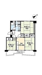 UR都市機構鳥飼野々2丁目団地1号棟 3DKの間取図画像