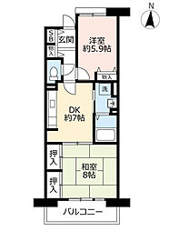 UR都市機構茨木学園町2号棟 2DKの間取図画像