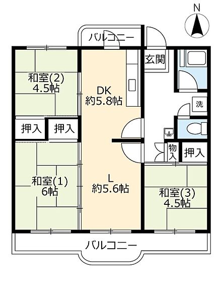 UR南新田 ｜大阪府大東市南新田1丁目(賃貸マンション3LDK・4階・63.33㎡)の写真 その2