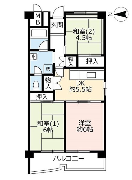 UR南港しらなみ ｜大阪府大阪市住之江区南港中3丁目(賃貸マンション3DK・3階・58.69㎡)の写真 その2