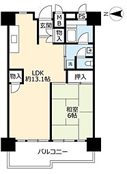 UR都市機構南港ひかりの団地13棟 1LDKの間取図画像