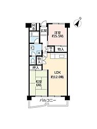 UR都市機構南港しらなみ団地33号棟 2LDKの間取図画像