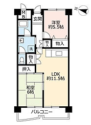 UR都市機構南港しらなみ団地34号棟 2LDKの間取図画像