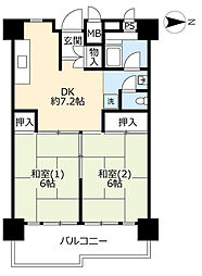 UR都市機構南港ひかりの団地13棟 2DKの間取図画像