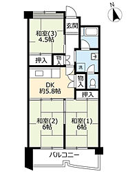 UR都市機構南港しらなみ団地33号棟 3DKの間取図画像