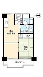 UR都市機構南港わかぎの団地44棟 1LDKの間取図画像