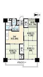 UR都市機構南港ひかりの団地16棟 3DKの間取図画像