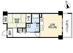 UR都市機構アーベイン天王寺22号棟 1LDKの間取図画像