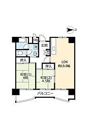 UR都市機構南港しらなみ団地31号棟 2LDKの間取図画像