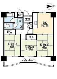 UR都市機構南港しらなみ団地31号棟 3DKの間取図画像