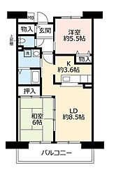 UR都市機構サンヴァリエ藤井寺1号棟 2LDKの間取図画像