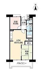 UR都市機構サンヴァリエ東長居4号棟 2LDKの間取図画像