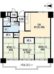 UR都市機構南港ひかりの団地11棟 2LDKの間取図画像