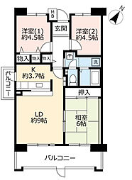 UR都市機構サンヴァリエ針中野5号棟 3LDKの間取図画像