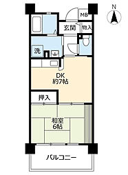UR都市機構サンヴァリエ西田辺11号棟 1DKの間取図画像