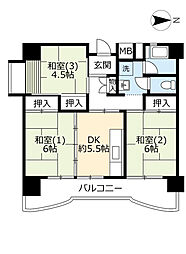 UR都市機構南港しらなみ団地36号棟 3DKの間取図画像
