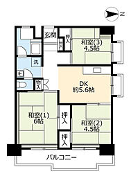 UR都市機構南港わかぎの団地44棟 2LDKの間取図画像