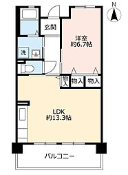 UR都市機構サンヴァリエ西田辺11号棟 1LDKの間取図画像