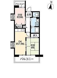 UR都市機構サンヴァリエ藤井寺5号棟 2DKの間取図画像