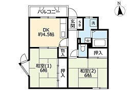UR都市機構シティコート寝屋川 2DKの間取図画像