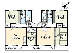 UR泉南一丘 4階4LDKの間取り