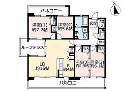 UR都市機構サンヴァリエ津久野8号棟 4LDKの間取図画像